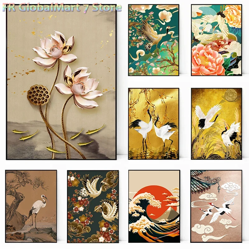 Resin Art Wallpaper - Retro Kraanvogel Muurkunst Prints Diamant Schilderij