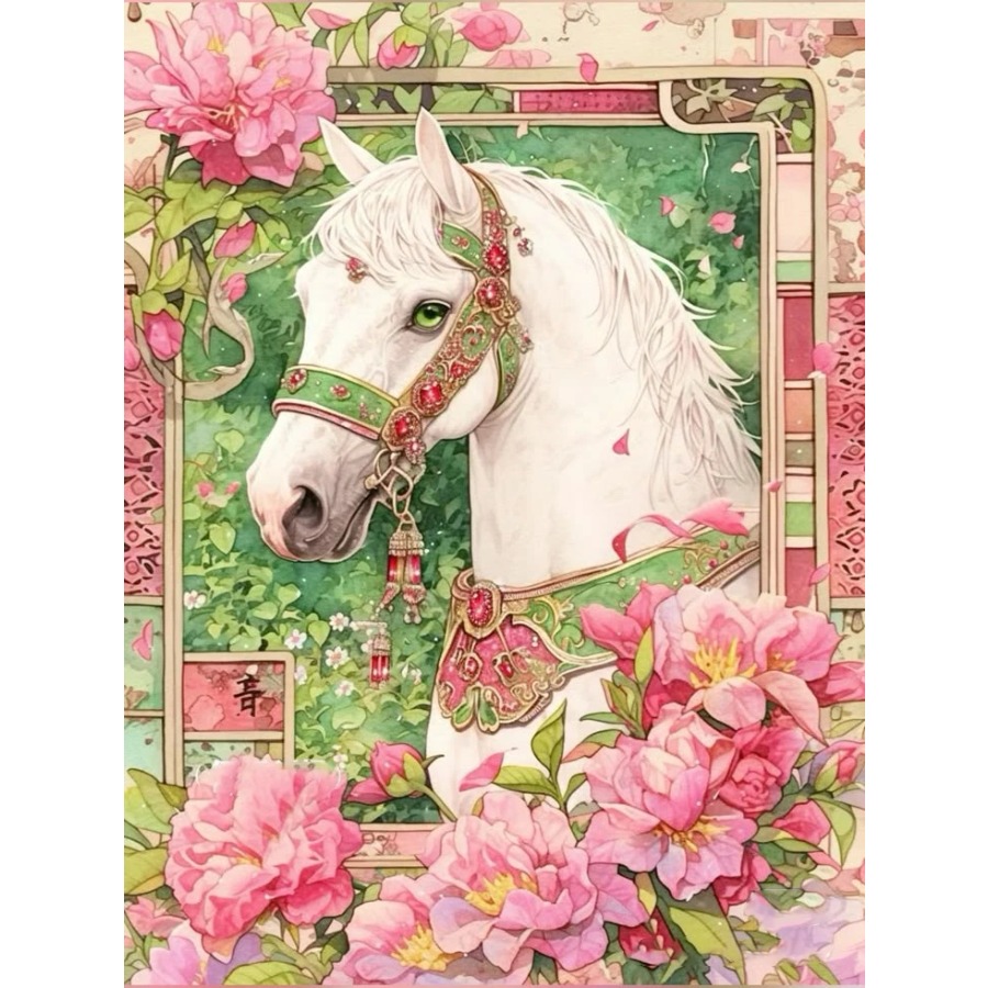 Resin Art Work - Diamant Schilderij Wit Paard met Chunfang